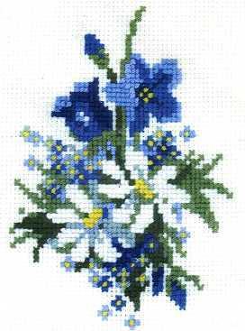 Вышивка на сетке (голубые цветы) (003954)